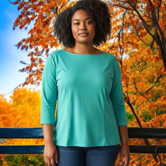 Laura Byrnes Zipper Back Top 4X Plus Size Blouse Aqua Pinup Girl Jersey Knit - Picture 16 of 16